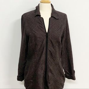 Flax Tops - Flax | Gray Full-Zip Cardigan Long Sleeve Blouse Flax Tops - Flax | Gray Full-Zip Cardigan Long Sleeve Blouse